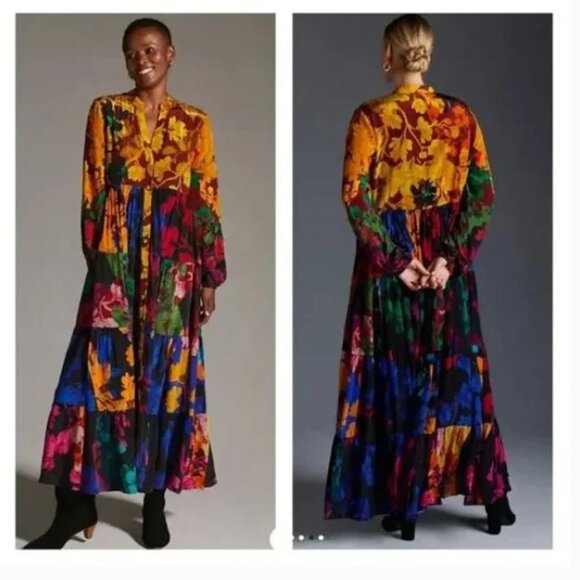 NEW Siddhartha Bansal Arcadia Floral Print Tiered Maxi Dress Sz M - Picture 1 of 10